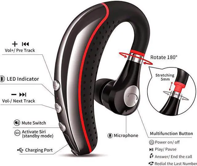 Alt view image 2 of 7 - Bluetooth Headset 50 HighFidelity Audio Wireless Bluetooth Earpiece Hands Free Business Earphones with Noise Reduction micCompatible iPhoneAndroid Cell Phones Other Bluetoothenabled Device