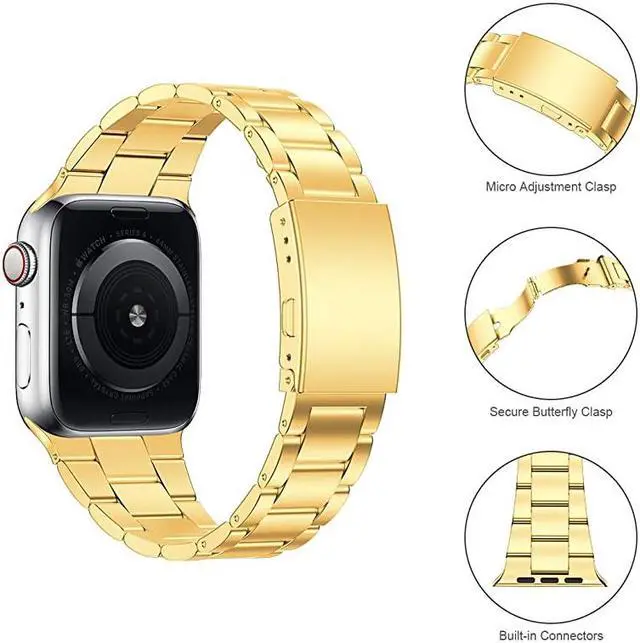Alt view image 2 of 6 - for Apple Watch Band 38mm 40mm 42mm 44mm SE Series 6 Series 5 4 3 2 1 Adjustable Business Stainless Steel Metal WristBand for Men Women Gold 40mm38mm