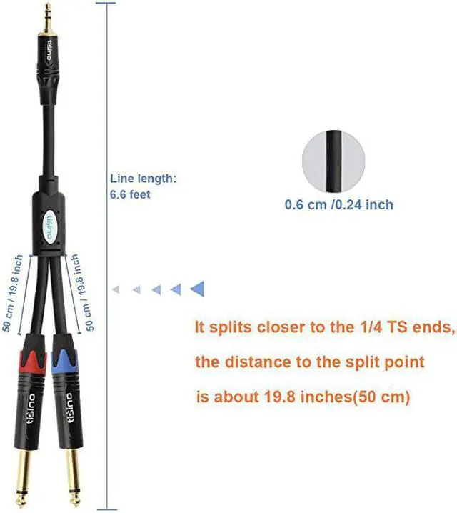 Alt view image 6 of 7 - 18 TRS Stereo to Dual 14 TS Mono YSplitter Cable 35mm Mini Jack Aux to Quarter inch 635mm Jack Stereo Breakout Cord 66 feet