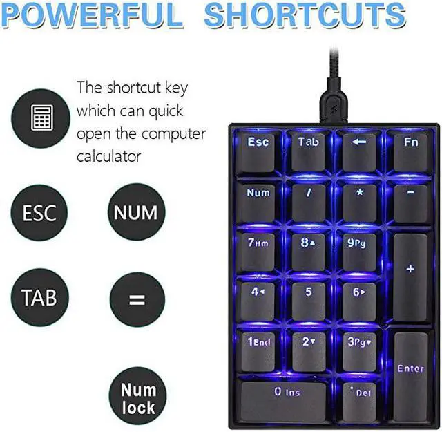 Alt view image 4 of 6 - K23 Mechanical Numeric Keypad Red Switch Wired 21 Keys Mini Numpad Portable Keypad Backlight Gaming Keypad Extended Layout for Cashier