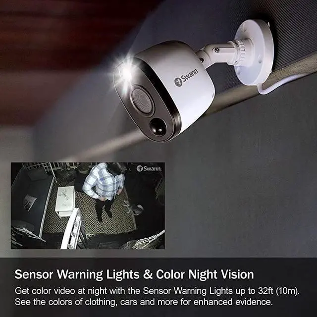 Alt view image 3 of 7 - 4 Channel 4 Camera Security System, Wired Surveillance 1080p HD DVR 1TB HDD, Audio Capture, Weatherproof, Color Night Vision, Heat & Motion Sensing Warning Light, Alexa + Google, SWDVK-445804WL