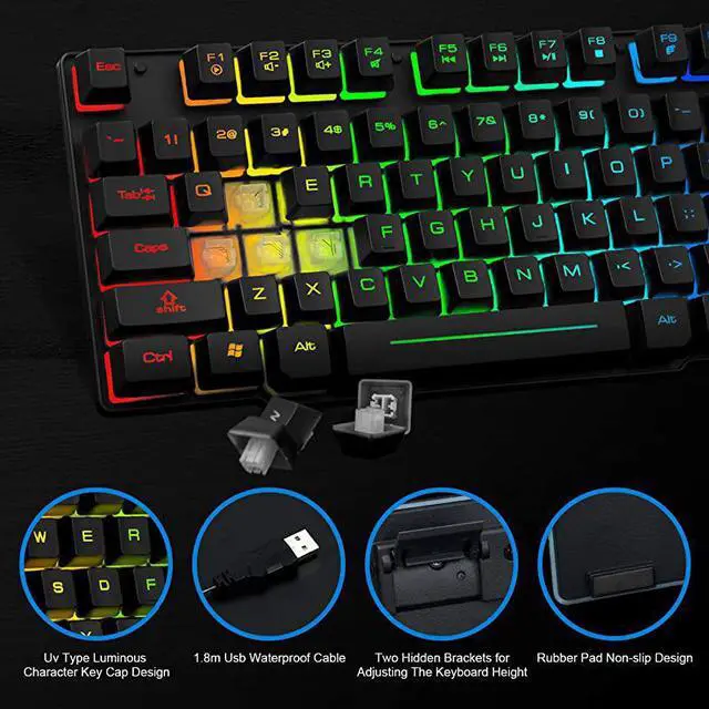 Alt view image 5 of 7 - RGB Wired Gaming Keyboard Rainbow Multiple Color LED Backlit Keyboard USB Mechanical Feeling Keyboard for Gamer amp Work