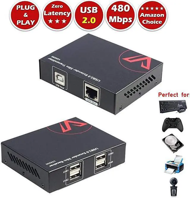 Main image of USB Extender 165ft Over Cat5e6 with 4 USB20 PortsPlug and Play No DriverSupports All Operating SystemTwo Web Cameras Work SynchronouslyPerfect for Work at Home
