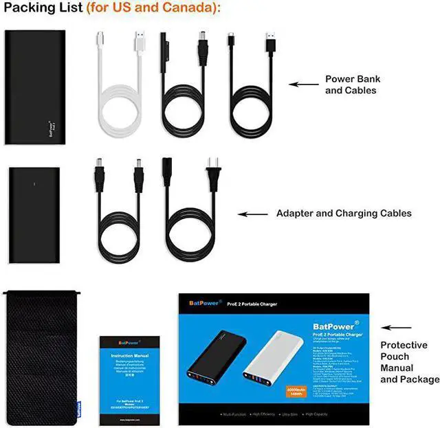 Alt view image 7 of 7 - ProE 2 ES10B 148Wh MS Surface External Battery for Surface Book 3 2 1 Laptop 3 2 1 Power Bank Surface Pro X 7 6 5 4 3 2 RT Go Portable Charger USB QC Quick Charge for Tablet or Smartphone