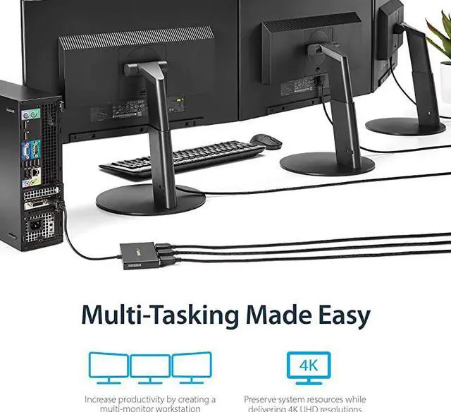 Alt view image 4 of 7 - com 3 Port Mini DisplayPort MST Hub 4K 30Hz Mini DP to HDMI Video Splitter for Multiple Monitors mDP to HDMI MSTMDP123HD Black