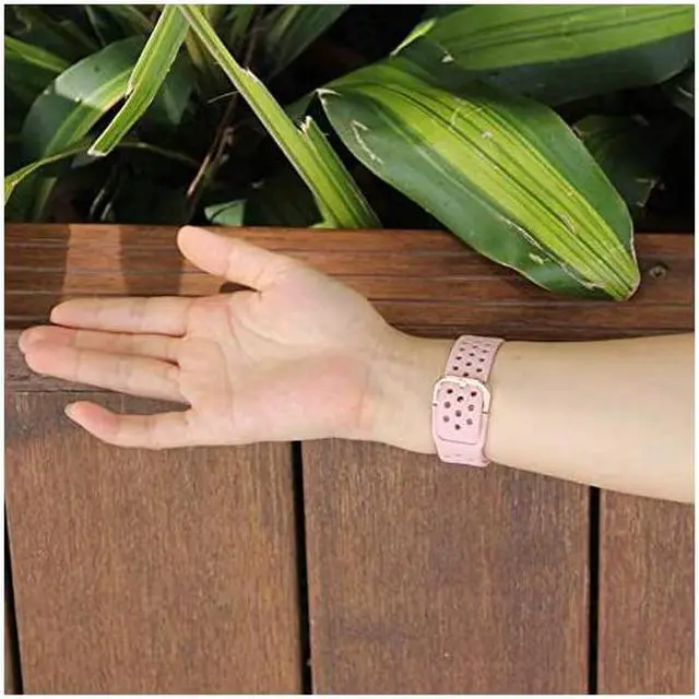Alt view image 5 of 5 - Compatible with Apple Watch Band 44mm 40mm 42mm 38mm Sport Breathable ExtraSoft Silicone Wristband Men Women Replacement Bands for iWatch Band Series 5 4 3 2 1 Pink 42mm44mm