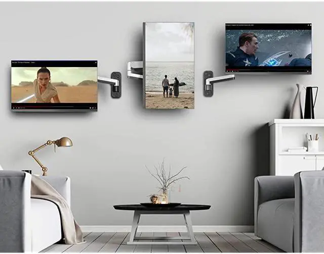 Alt view image 7 of 7 - Single 13quot32quot Monitor Wall Mount fits One FlatCurved Computer Monitor Full Motion Height Swivel Tilt Rotation Adjustable Monitor Arm VESACable Management