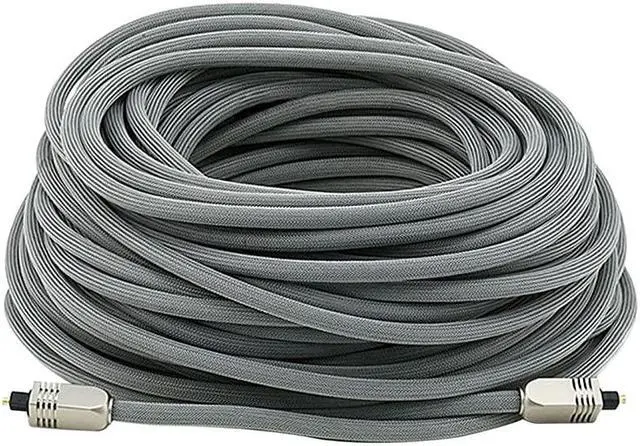 Main image of Premium SPDIF Toslink Digital Optical Audio Cable Silver 100ft | Heavy Duty Mesh Jacket Metal Connector Heads for Play Station Xbox one Home Theater More Gray