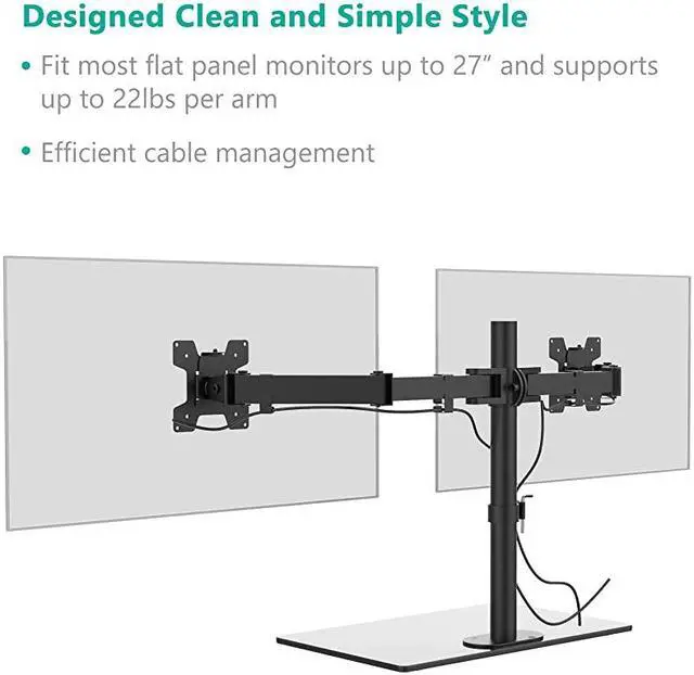Alt view image 3 of 7 - Free Standing Dual Monitor Stand Fully Adjustable Desk Mount with Glass Base Fits 2 Screens up to 27 inch 22 lbs per Arm with Grommet Base GMF002 Black by