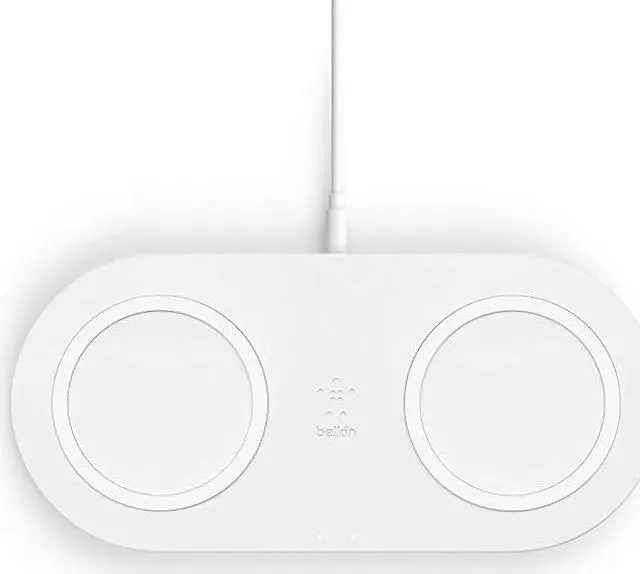 Main image of BoostCharge 10W Fast Dual Wireless Charging Pad, Includes QuickCharge 3.0 Wall Charger and Cable, Case Compatible for iPhones, Airpods, Galaxy and Other Qi Enabled Devices (includes AC adapter)