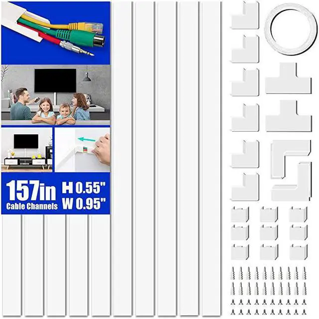 Main image of Cover Raceway Kit 157in Cable Cover Channel Paintable Concealer System Cable Hider Wires Hiding Wall Mount TV Powers s in Home Office 10X L157in X W095in X 055in White