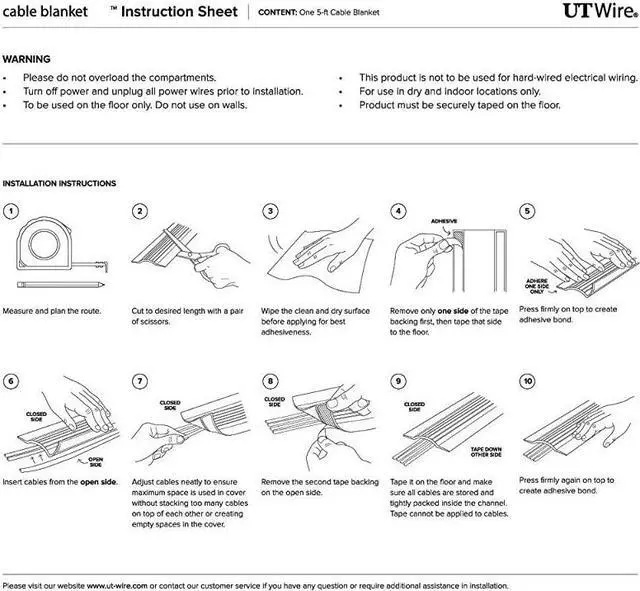 Alt view image 6 of 6 - 10FT Cable Blanket Low Profile Cord Cover and Protector Gray