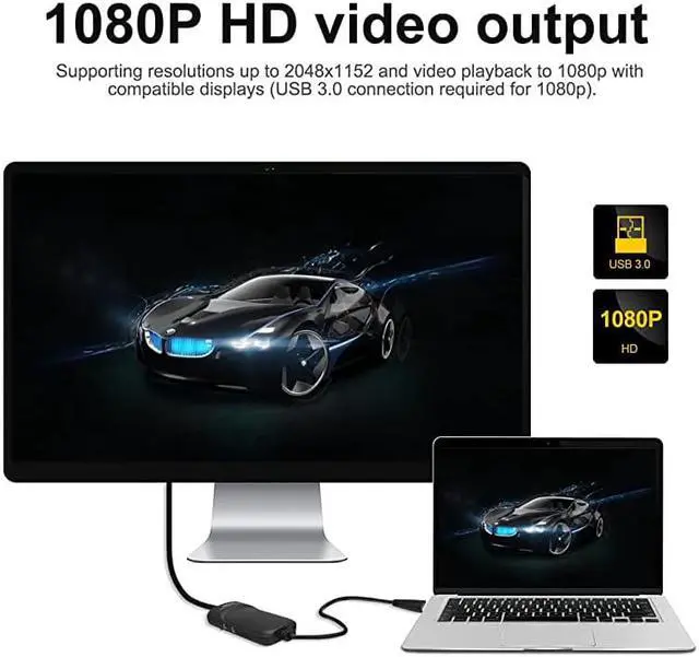 Alt view image 3 of 7 - USB 30 to HDMI Universal Video Graphics Adapter with Audio Port Displaylink Chip Supports up to 6 Monitor displays 2048x1152 External Video Card Adapter Support Windows Chrome OS