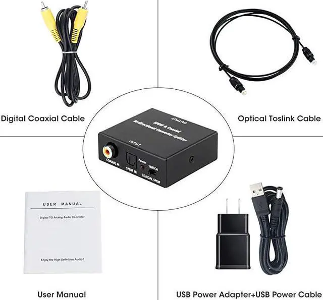 Alt view image 6 of 6 - OpticaltoCoaxial or CoaxtoOptical Digital Audio Converter Adapter BiDirectional Digital Coaxial tofrom SPDIF Optical Toslink Audio Converter with Fiber Optic and Coaxial Cable