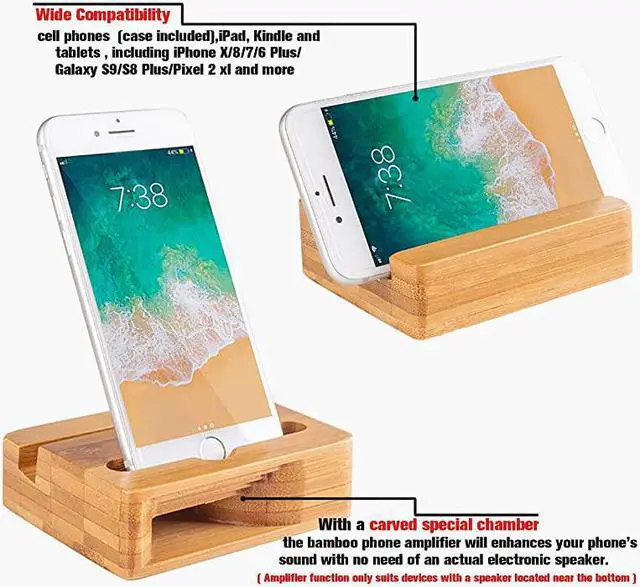 Alt view image 2 of 6 - Cell Phone Stand with Sound AmplifierNatural Bamboo Wooden Desktop Mobile Phone Holder Sound Stand
