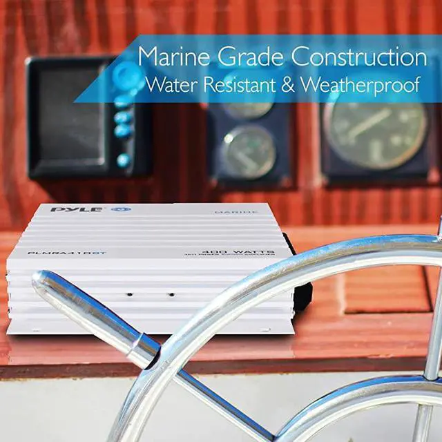 Alt view image 4 of 7 - 2.1 Bluetooth Marine Amplifier Receiver - Waterproof 4 Channel Wireless Bridgeable Audio Amp for Stereo Speaker with 400 Watt Power Dual MOSFET Supply, GAIN Level and LED Indicator -  PLMRA410BT
