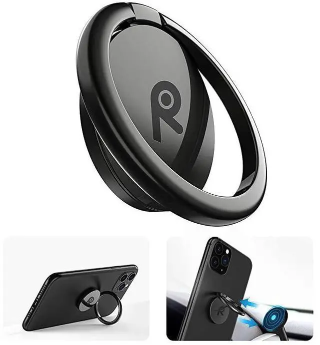 Main image of Phone Ring Holder Finger KickstandMetal Grip Holder for Magnetic Car Mount Compatible with iPhone 12 Pro max12Pro1212 minifor All iPhone and Samsung Galaxy Black