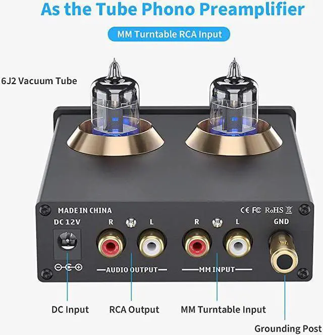 Alt view image 3 of 7 - Phono Preamp for Turntable Preamplifier MM Phonograph Preamplifier with Gain Gear Mini Stereo Audio HiFi PreAmplifier for Record Player with DC 12V Power Supply Box X2