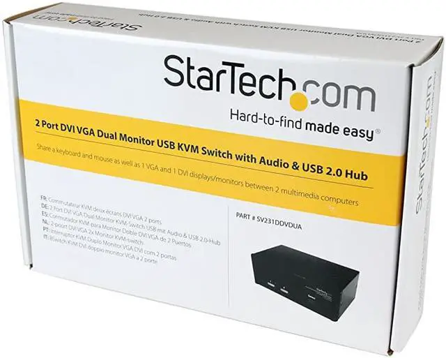 Alt view image 4 of 5 - com 2 Port KVM Switch - DVI and VGA w/ Audio and USB 2.0 Hub – Dual Monitor / Display / Screen KVM Switch - DVI VGA (SV231DDVDUA),Black