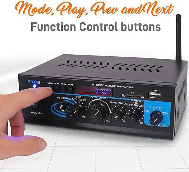 Alt view image 2 of 7 - Home Audio Power Amplifier System 2X40W Mini Dual Channel Mixer Sound Stereo Receiver Box w AUX Mic Input For Amplified Speakers PA CD Player Theater via RCA Studio Use  PTA2