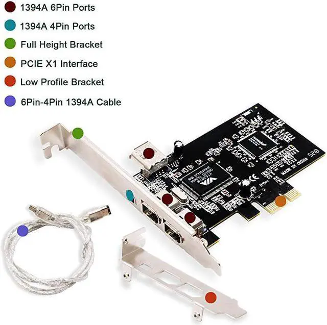 Alt view image 5 of 6 - PCIE FireWire Card for Windows 9820002003XPVista788110Server Desktop PCs3264bitIEEE 1394A FireWire 4006Pin X3 Ports and 4Pin X1 PortInclude Low Profile BracketPCIE1394A