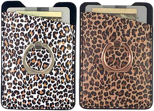 Phone Card Holder, Leather Phone Wallet Stick On, Card Holder for Back of Phone Credit Card Holder for Phone Case Compatible with Most of Cell Phone