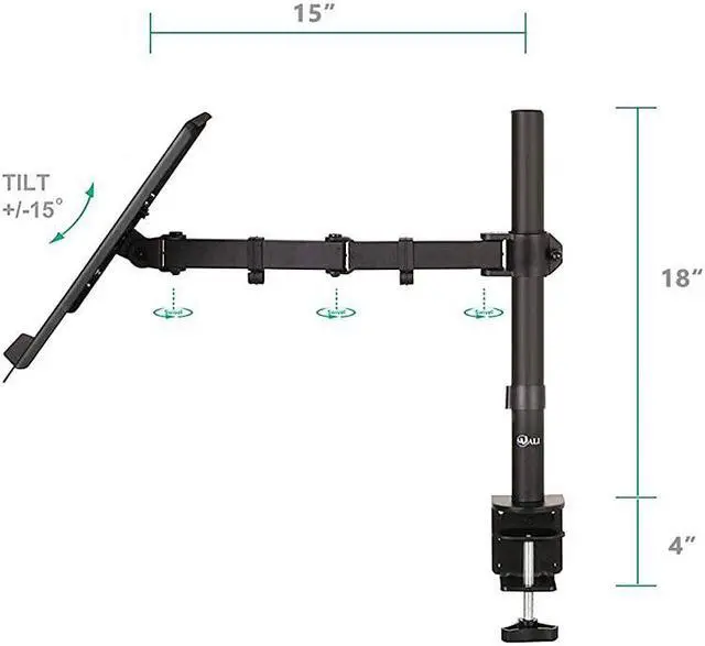 Alt view image 5 of 6 - Laptop Tray Desk Mount for 1 Laptop Notebook up to 17 inch, Fully Adjustable, 22 lbs Capacity with Vented Cooling Platform Stand (M00LP)