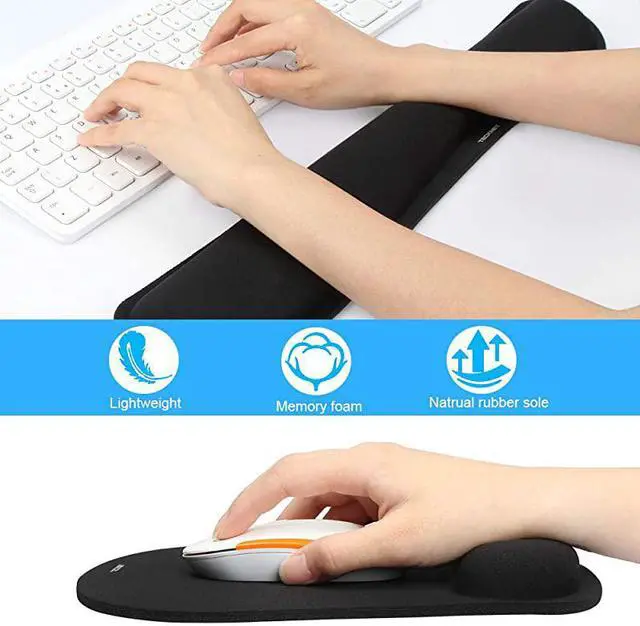 Alt view image 2 of 7 - Keyboard Wrist Rest and Mouse Pad with Wrist Support Memory Foam Set for ComputerLaptopMac Lightweight for Easy Typing Pain Relief Ergonomic Mousepad Black