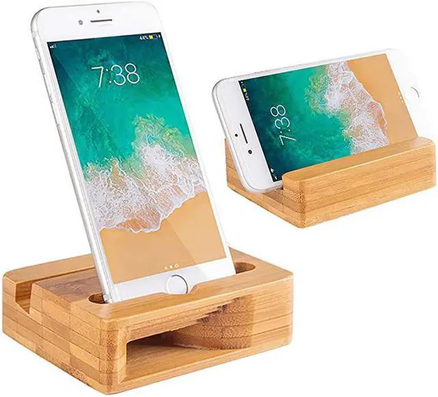 Main image of Cell Phone Stand with Sound AmplifierNatural Bamboo Wooden Desktop Mobile Phone Holder Sound Stand