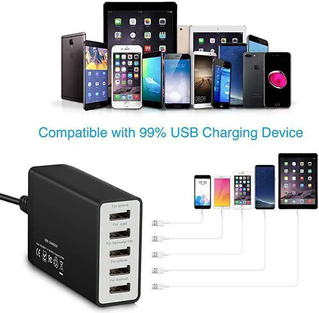 Alt view image 3 of 7 - amp Hulin USB Charger Multi Port Hub 40W 8A Desktop USB Charging Station for Multiple Devices Portable 5 Port USB Wall Charger Compatible with Cell Phone Android Phone Product Tablet and More