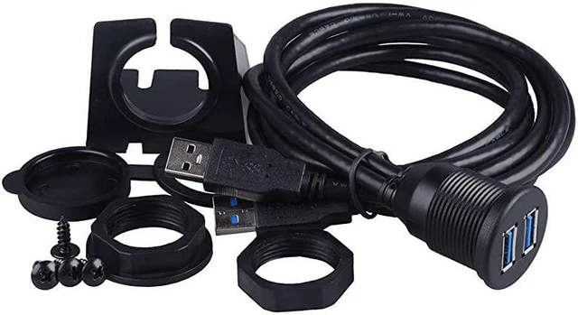 Alt view image 5 of 7 - 2 Ports Dual USB 30 Male to USB 30 Female AUX Flush Mount Car Mount Extension Cable for Car Truck Boat Motorcycle Dashboard Panel 3ft