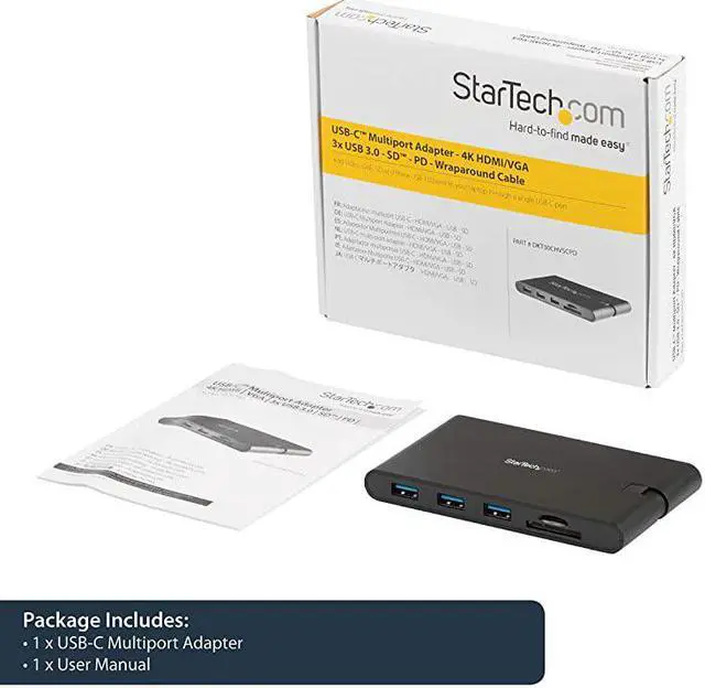 Alt view image 5 of 6 - com USB C Multiport Adapter - USB Type-C Mini Dock with HDMI 4K or VGA 1080p Video - 100W Power Delivery Passthrough, 3-port USB 3.0 Hub, GbE, SD & MicroSD - Laptop Travel Dock (DKT30CHVSCPD)