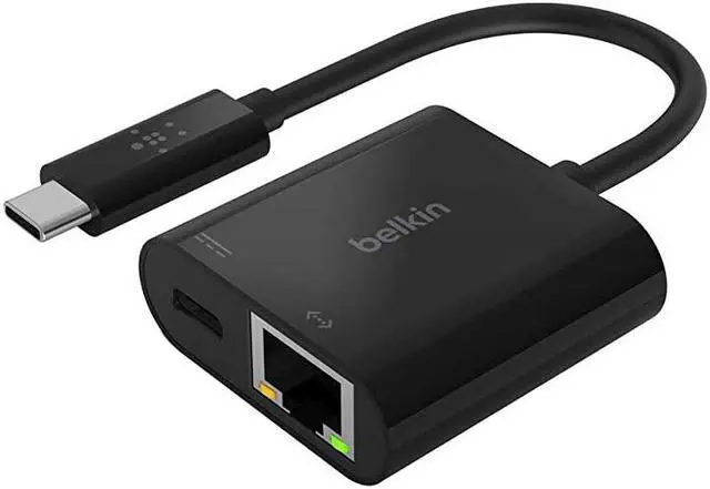 Main image of USBC to Ethernet Adapter + Charge 60W Passthrough Power for Connected Devices 1000 Mbps Ethernet Speeds MacBook Pro Ethernet Adapter INC001btBK