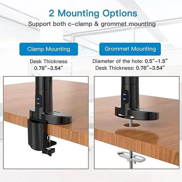 Alt view image 6 of 7 - Mount Stand, Long Single Desk Mount for 22 to 35 Inch Computer Screens Height Adjustable with Clamp, Grommet Mounting Base, Holds 6.6 to 26.4 lbs