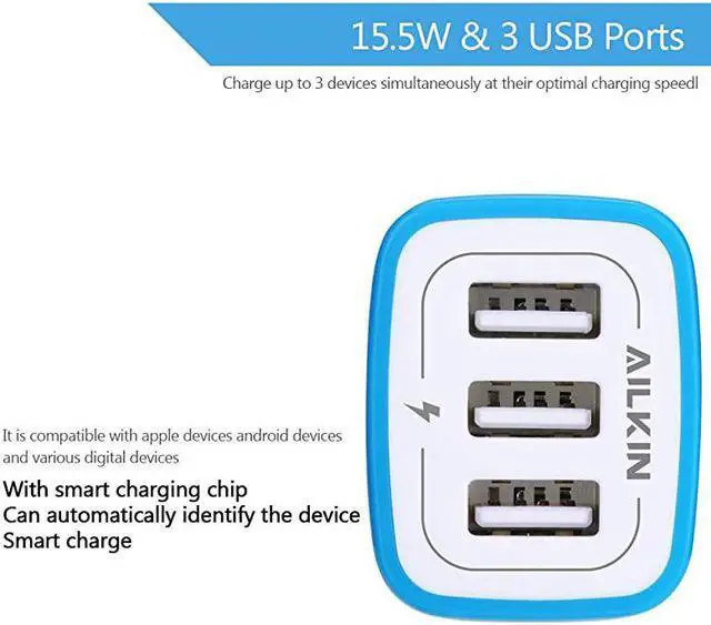 Alt view image 6 of 7 - Wall Charger, USB Charger Adapter,  3.1A/3Pack Muti Port Fast Charging Cube Power Charge Base Block Plug Replacement for Phone X/8/7 Plus, Samsung Note9/S9/S8/S7, Kindle Fire and More USB Plug