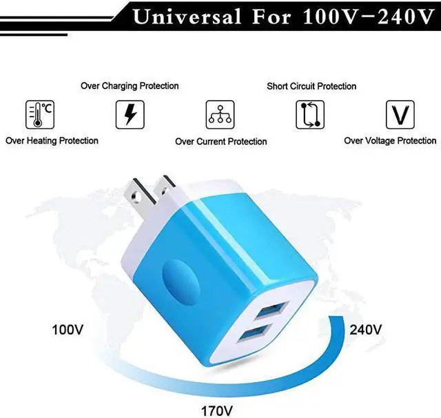 Alt view image 3 of 7 - Wall Charger Charging Block 5Pack 21A Wall Plug Portable Power Cube Brick Charger Adapter Compatible with iPhone 1111 Pro MaxXs MaxXsXRX876S6 Plus Samsung Galaxy S20 A10e A20 A50 A80