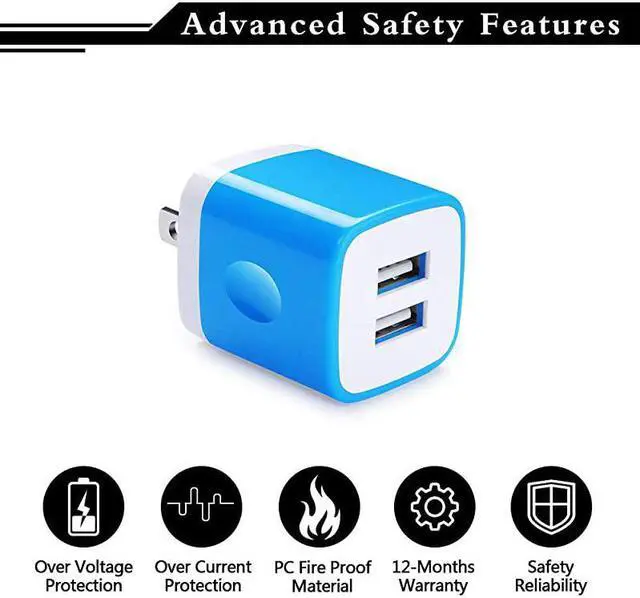 Alt view image 4 of 7 - Wall Charger Charging Block 5Pack 21A Wall Plug Portable Power Cube Brick Charger Adapter Compatible with iPhone 1111 Pro MaxXs MaxXsXRX876S6 Plus Samsung Galaxy S20 A10e A20 A50 A80