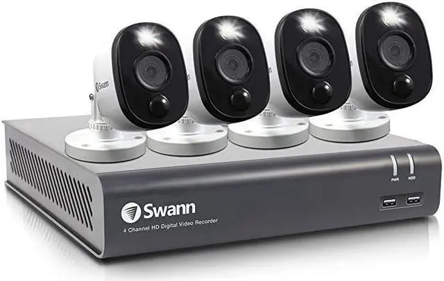 Main image of 4 Channel 4 Camera Security System, Wired Surveillance 1080p HD DVR 1TB HDD, Audio Capture, Weatherproof, Color Night Vision, Heat & Motion Sensing Warning Light, Alexa + Google, SWDVK-445804WL