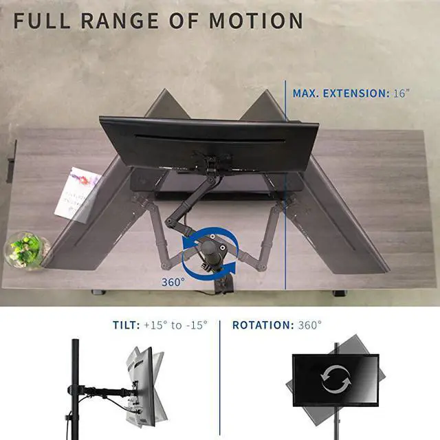Alt view image 4 of 7 - Extra Tall Single Monitor Desk Mount Stand with 39 inch Standup Pole Fully Adjustable Extended Arm Fits 1 Screen up to 27 inches STANDV011