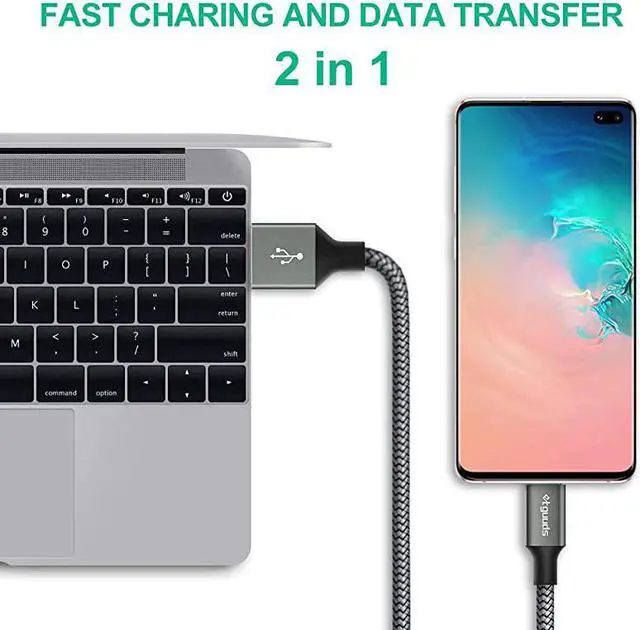 Alt view image 4 of 7 - 2Pack10ft Long USB C Cable Fast Charging  Nylon Braided USB A to Type C Charger Cable for Samsung Galaxy Note 1010+ Plus98 S10 S10+ S10E S20 S9 S8 Plus A10e A20 A30 A40 A50 A70Gray
