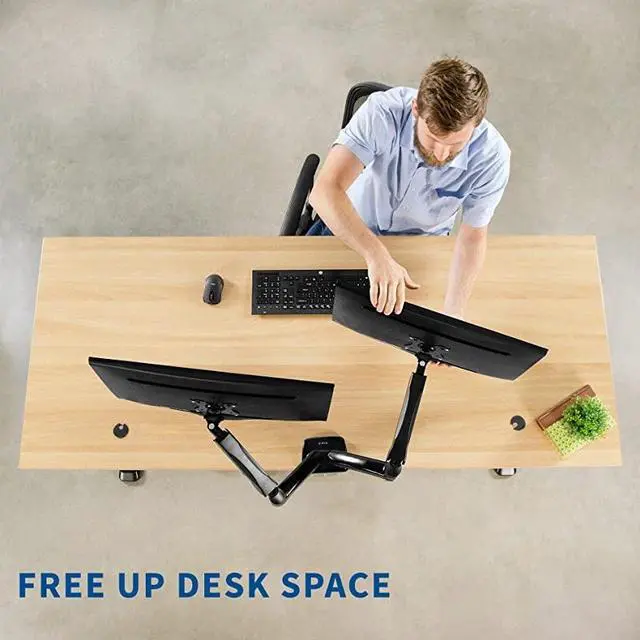 Alt view image 3 of 7 - Dual Arm Monitor Desk Mount Height Adjustable, Tilt, Swivel, Counterbalance Pneumatic Stand, VESA Bracket Arm Fits Most Screens up to 27 inches STAND-V002O