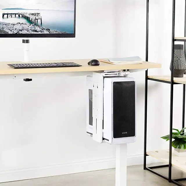 Alt view image 4 of 7 - Adjustable Under Desk and Wall PC Mount Computer Case Holder with 135 Degree Swivel White MOUNTPC01W