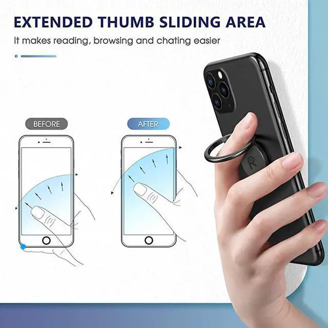 Alt view image 4 of 7 - Phone Ring Holder Finger KickstandMetal Grip Holder for Magnetic Car Mount Compatible with iPhone 12 Pro max12Pro1212 minifor All iPhone and Samsung Galaxy Black