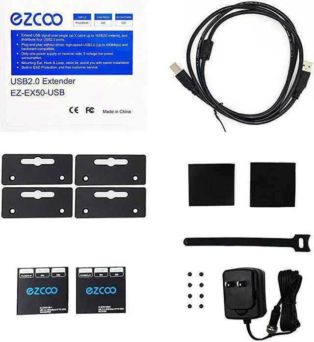 Alt view image 7 of 7 - 20 Extender 165ft 50m with 4Port HUB by Ethernet Cat5e Cat6 RJ45 LAN ExtensionTwo Webcams Work SyncPlug and PlaySupport WindowsMacOSAndroidLinux 15m Cable5V Power EX60