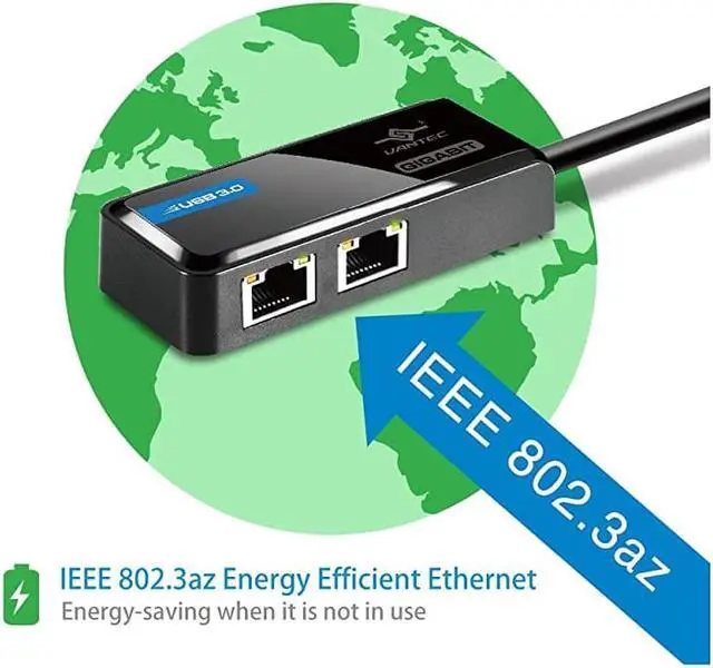 Alt view image 6 of 7 - USB 30 to Dual Gigabit Ethernet Network Adapter CBU320GNABlack