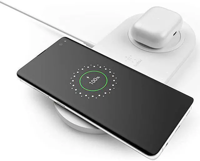 Alt view image 6 of 7 - BoostCharge 10W Fast Dual Wireless Charging Pad, Includes QuickCharge 3.0 Wall Charger and Cable, Case Compatible for iPhones, Airpods, Galaxy and Other Qi Enabled Devices (includes AC adapter)
