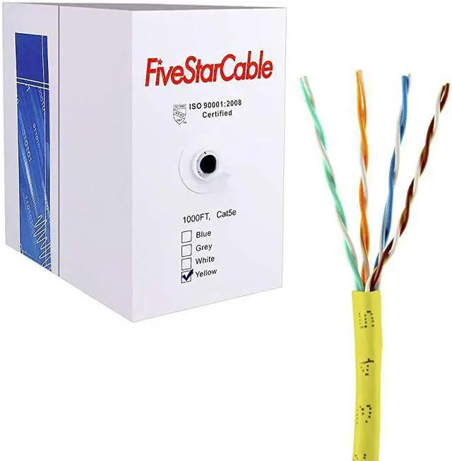 Main image of Cable 1000 Ft Cat5E UTP 24AWG CCA Twisted Pair Networking Bulk Cable Pull Box Yellow Color