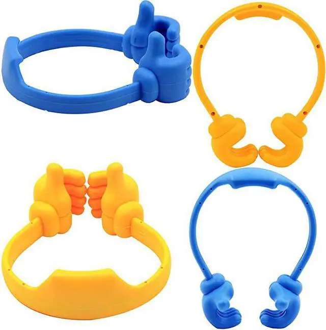 Alt view image 6 of 7 - Thumbs-up Cell Phone Stands, Tablet Display Stands, Cellphone Holder, Mobile Smartphone Mount Cradle for Desk Desktop – Universal Multi-Angle Cute, 2 Packs, Yellow, Blue