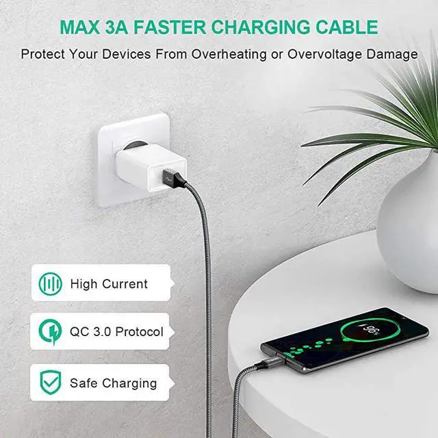Alt view image 3 of 7 - 2Pack10ft Long USB C Cable Fast Charging  Nylon Braided USB A to Type C Charger Cable for Samsung Galaxy Note 1010+ Plus98 S10 S10+ S10E S20 S9 S8 Plus A10e A20 A30 A40 A50 A70Gray