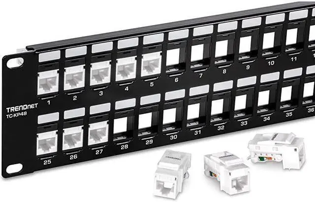 Alt view image 4 of 6 - 48-Port Blank Keystone 2U HD Patch Panel, TC-KP48, 2U 19” Metal Rackmount Housing, HD Keystone Network Patch Panel, Recommended w/TC-K25C6 & TC-K50C6 Cat6 Keystone Jacks (Sold Separately)